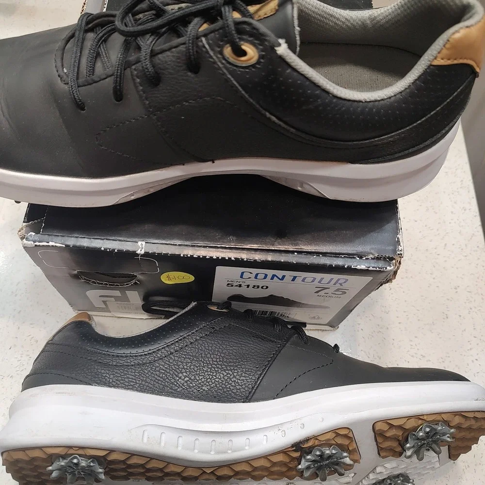 FootJoy Contour 54180 Black Tan Leather Luxe Men Golf Shoe Sz 7.5 Gorpcore